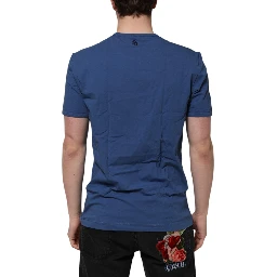 Blue Cotton Men Round Neck Underwear T-shirt