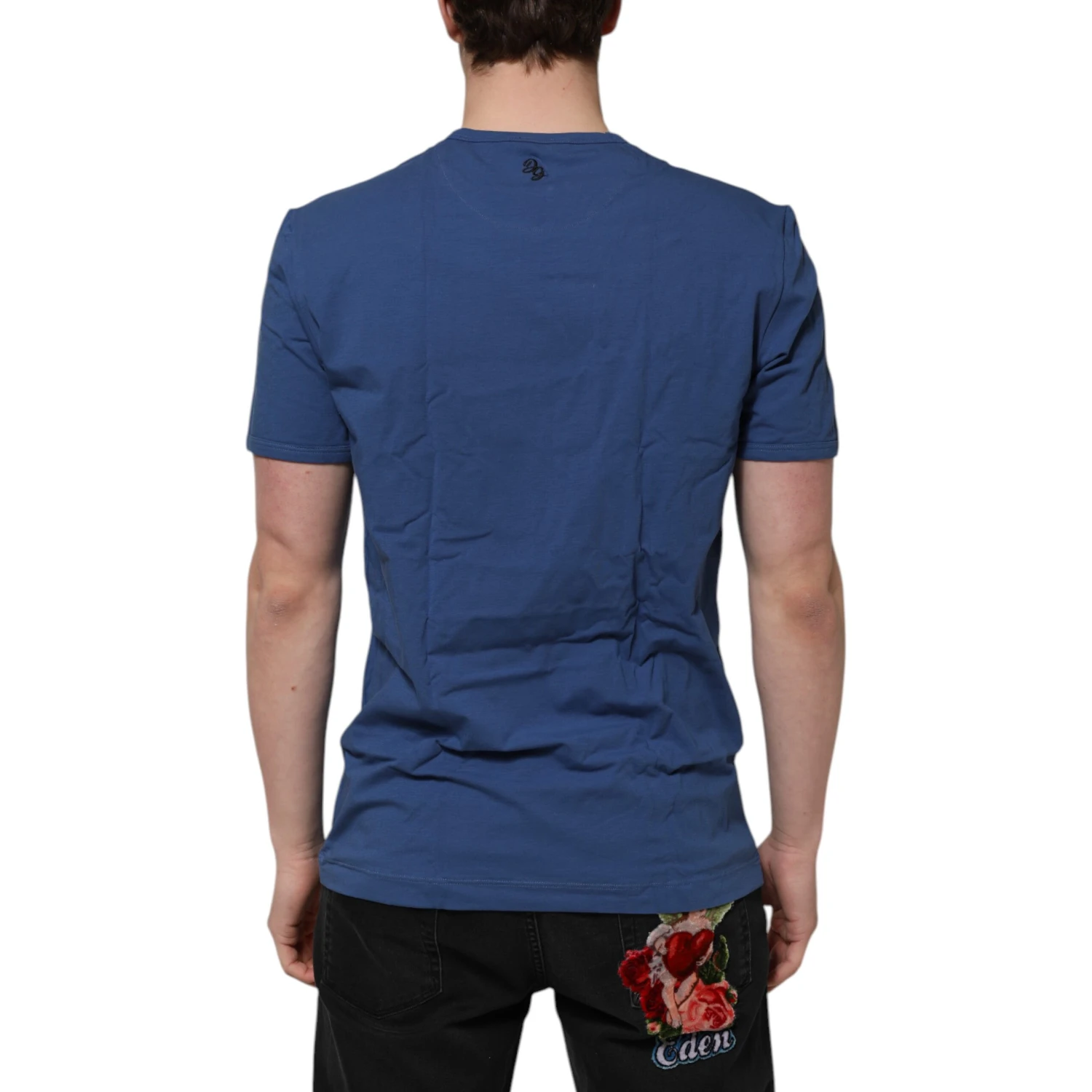 Blue Cotton Men Round Neck Underwear T-shirt