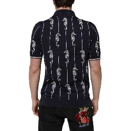 Dark Blue Sea Horse Collared Polo T-shirt