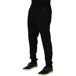 Black Viscose Skinny Logo Men Jogger Pants