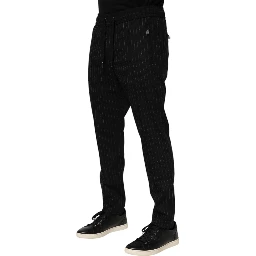 Black Striped Wool Men Jogger Pants