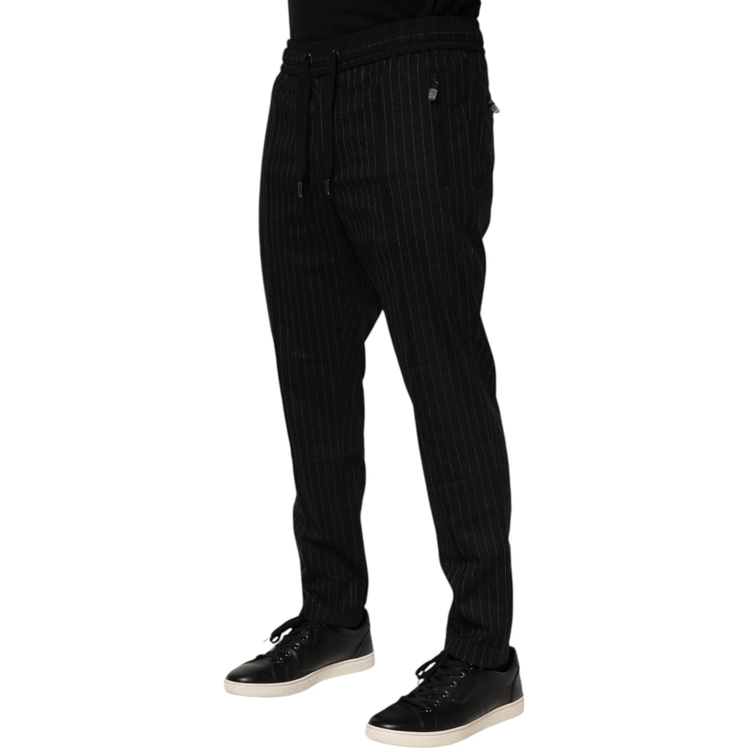 Black Striped Wool Men Jogger Pants