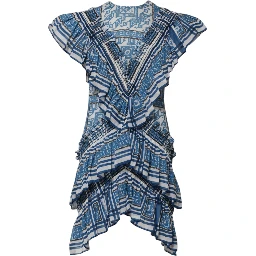 Blue Patterned Layered Short Sleeves Mini Dress