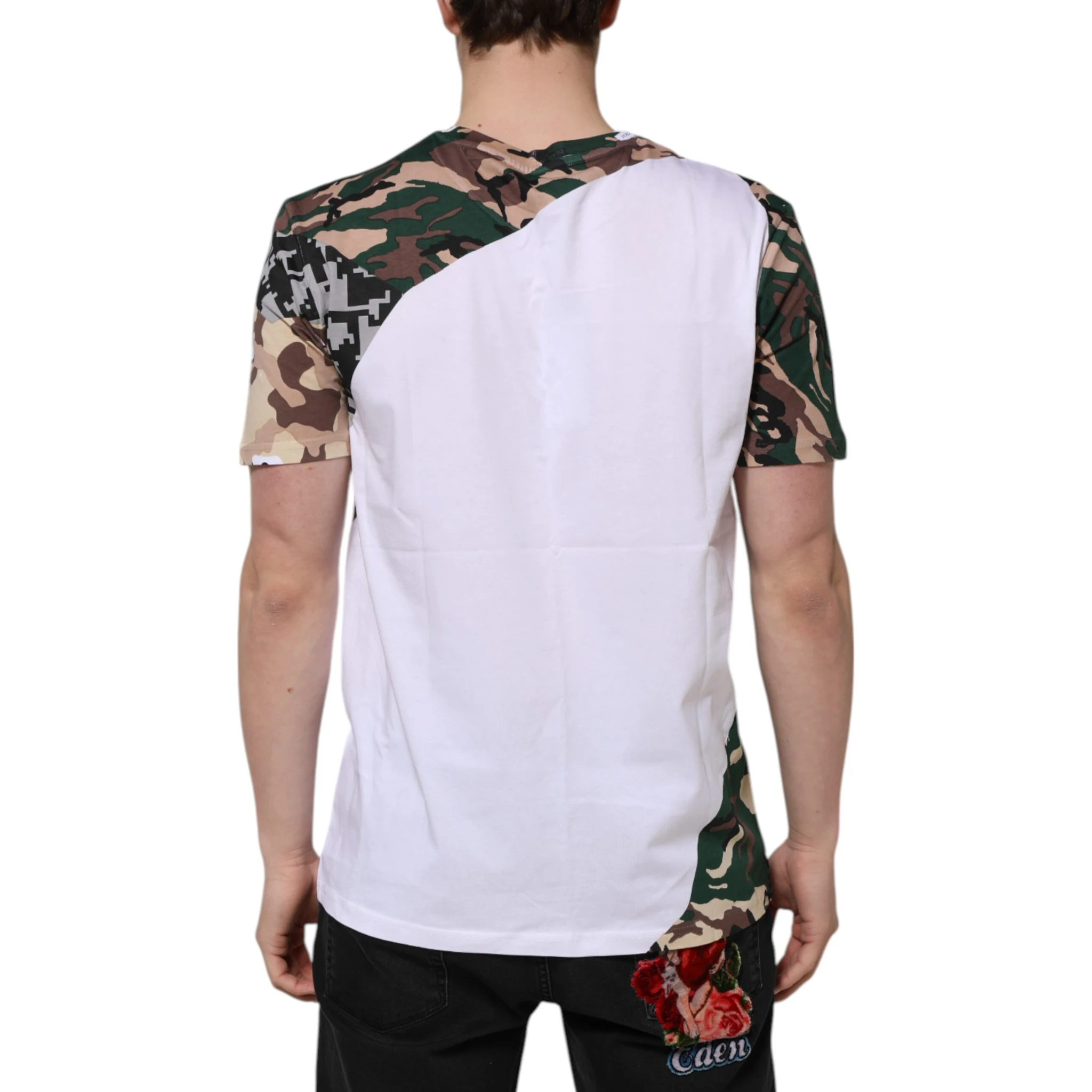 White Camouflage Cotton Men Crew Neck T-shirt
