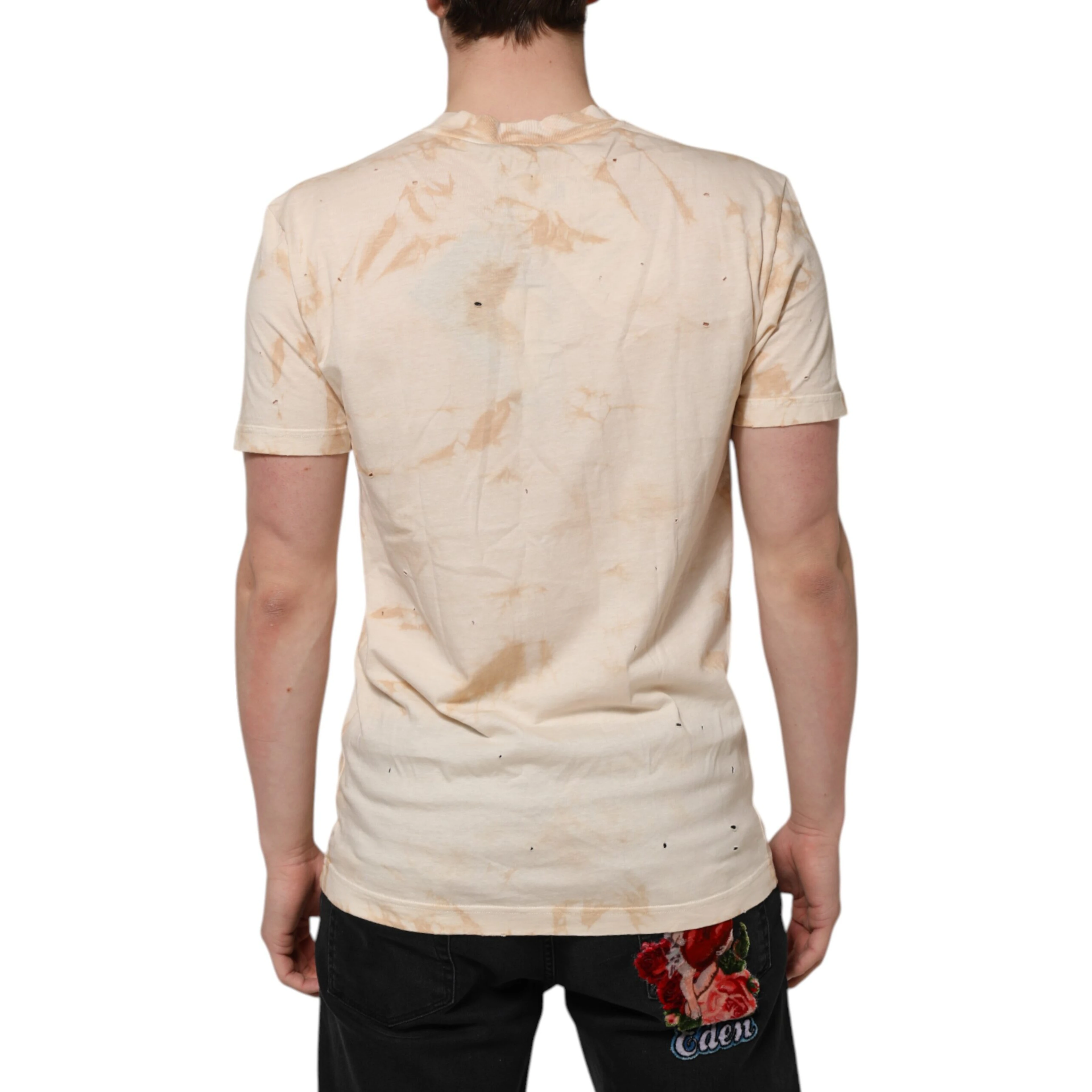 Beige Logo Print Short Sleeve V-neck T-shirt