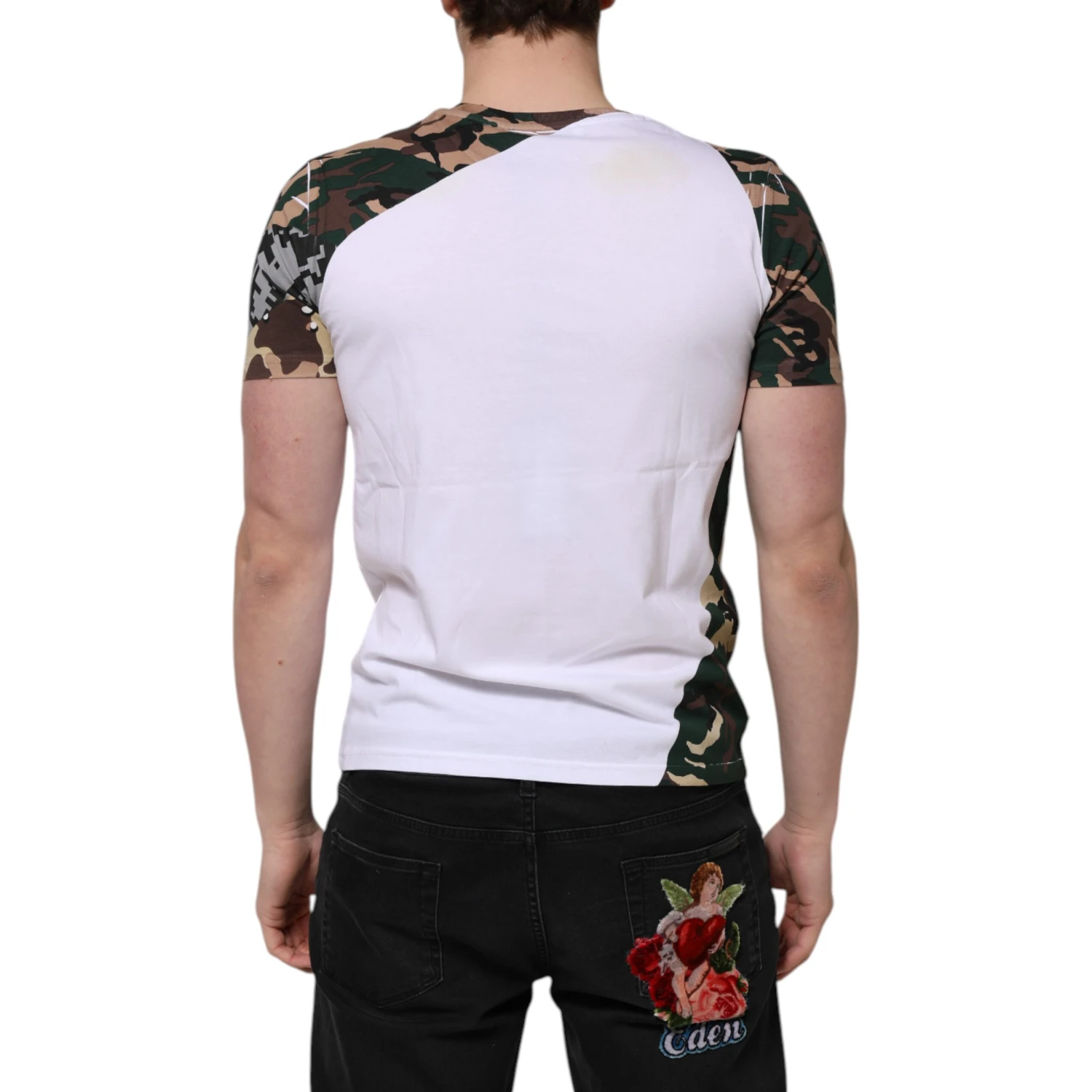 White Camouflage Cotton Men Crew Neck T-shirt