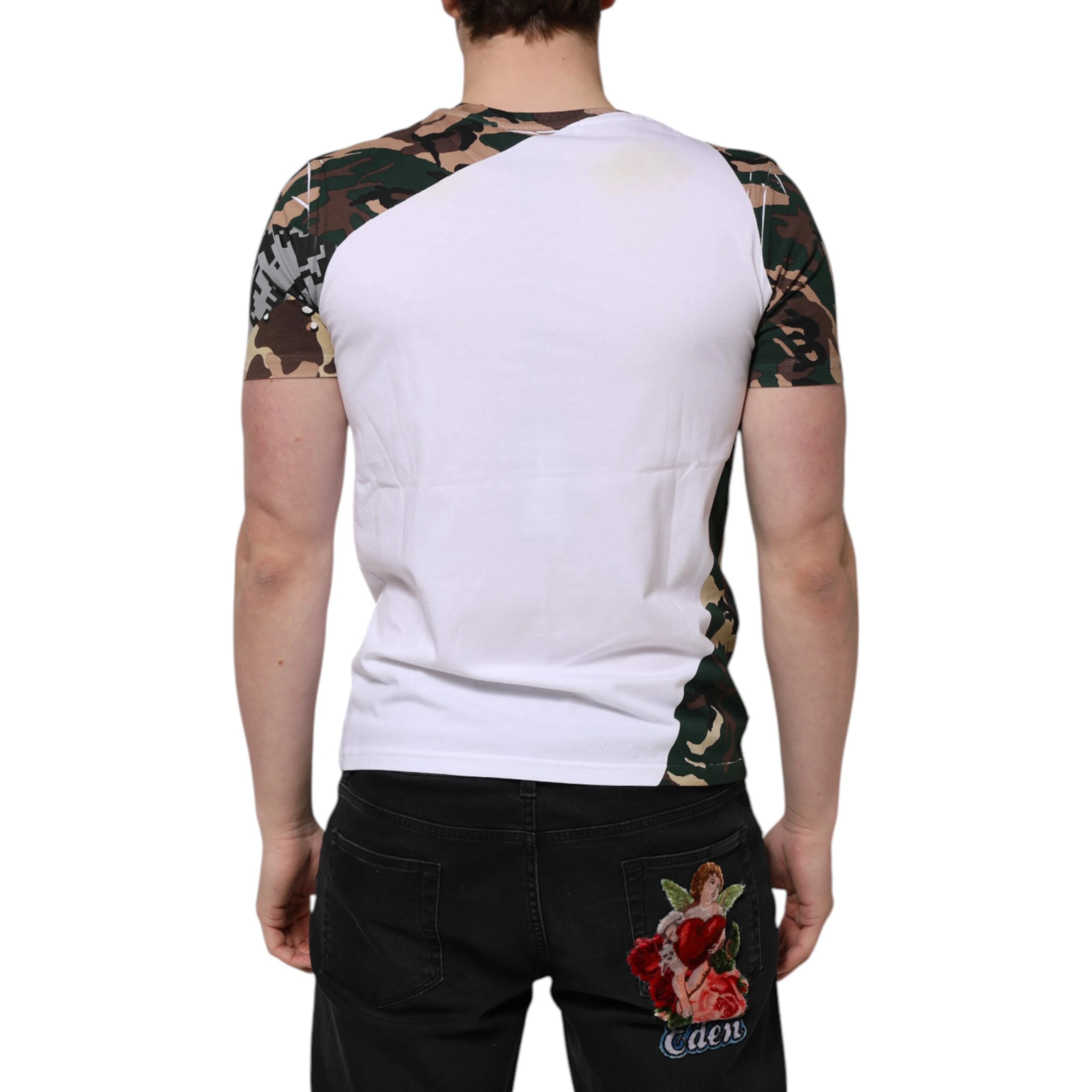 White Camouflage Cotton Men Crew Neck T-shirt