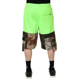 Green Patchwork Cargo Bermuda Men Shorts