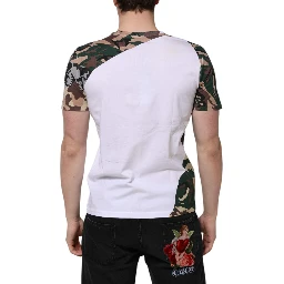 White Camouflage Cotton Men Crew Neck T-shirt