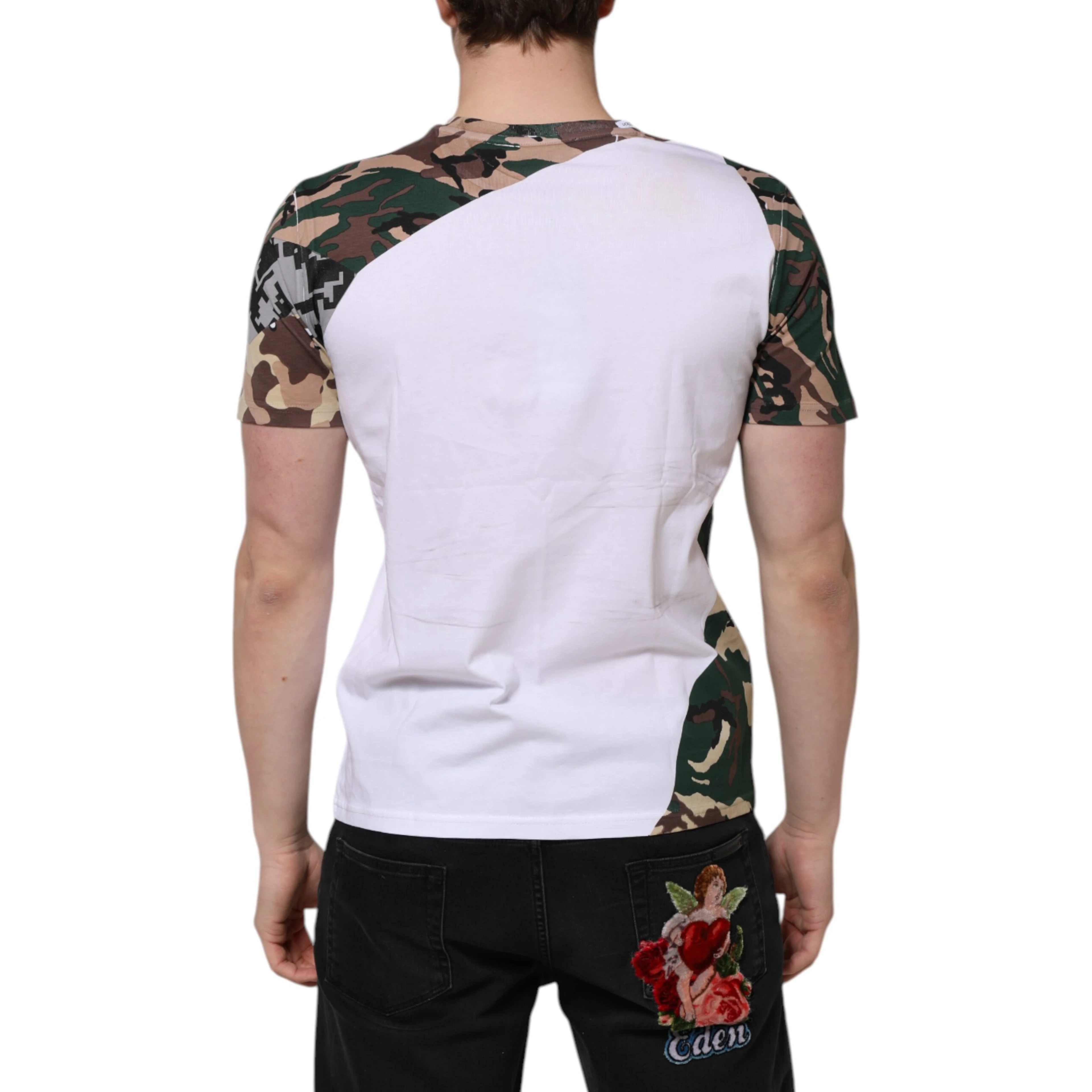 White Camouflage Cotton Men Crew Neck T-shirt