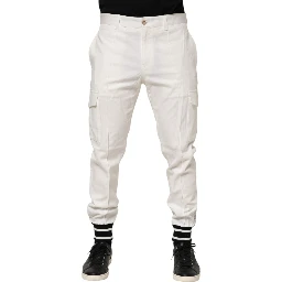 White Cotton Jogger Cargo Skinny Men Pants