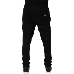 Black Viscose Skinny Logo Men Jogger Pants