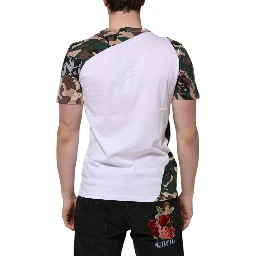 White Camouflage Cotton Men Crew Neck T-shirt