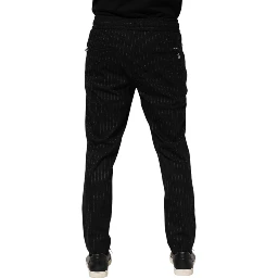 Black Striped Wool Men Jogger Pants