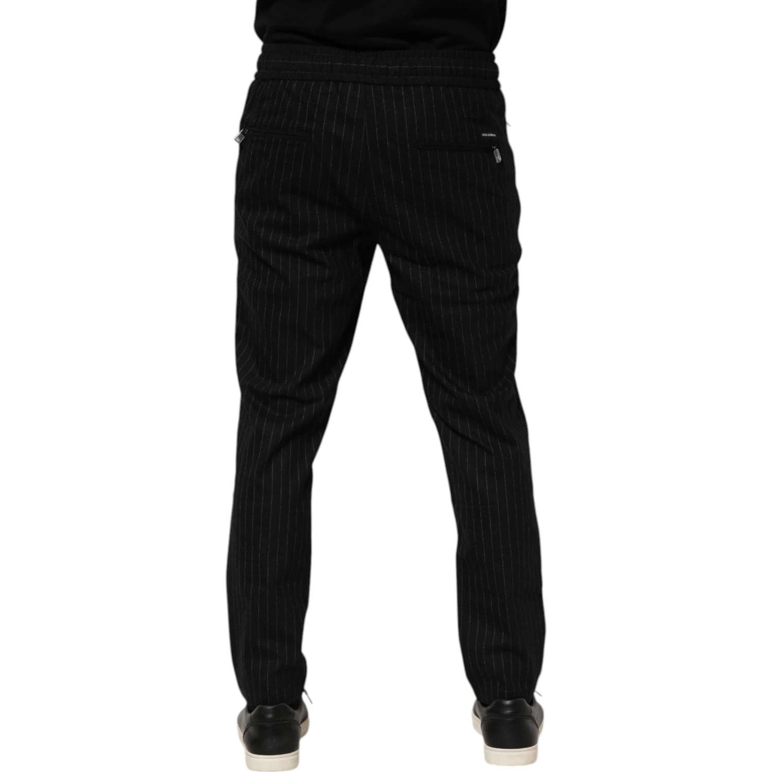 Black Striped Wool Men Jogger Pants