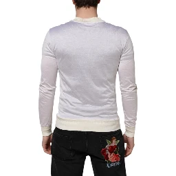 White Silk Crew Neck Long Sleeves T-shirt