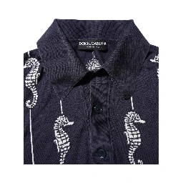 Dark Blue Sea Horse Collared Polo T-shirt