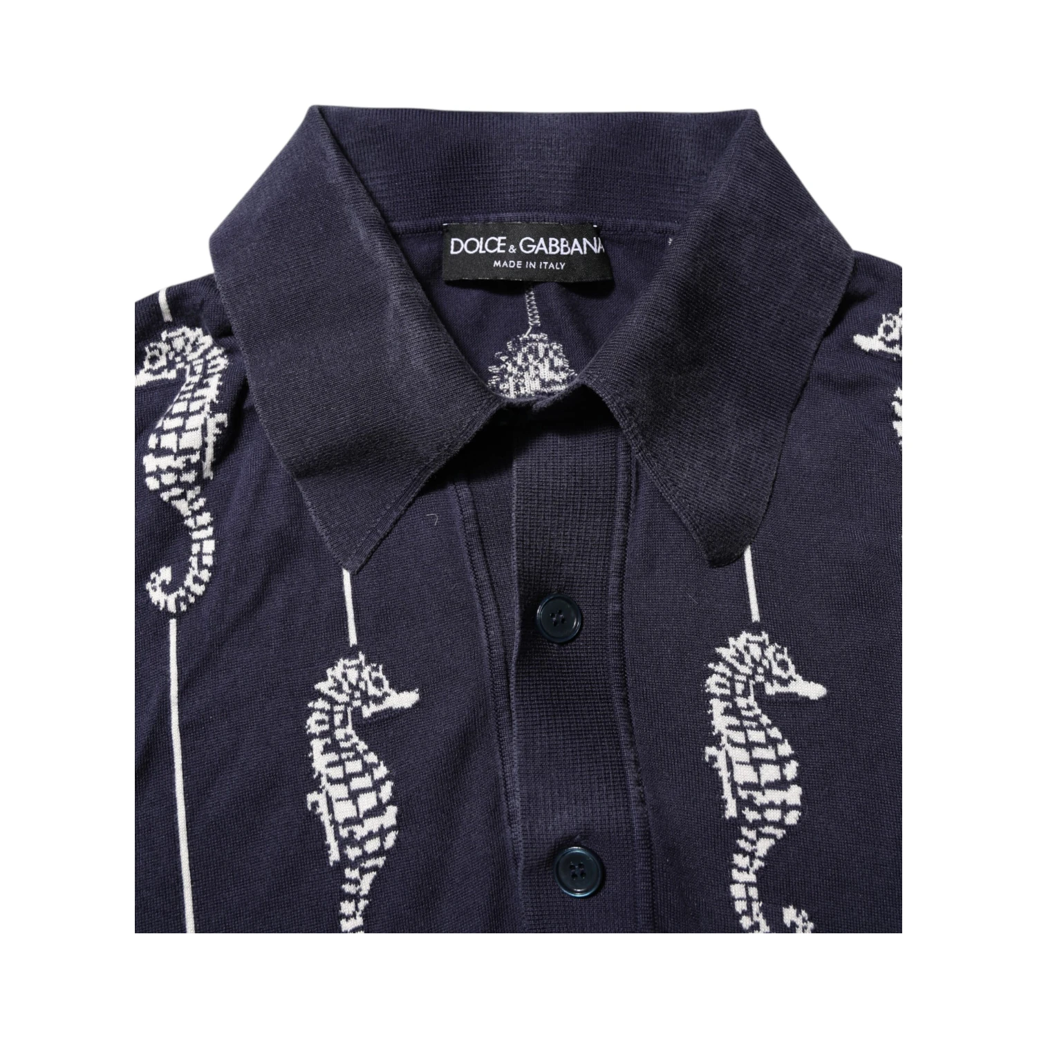 Dark Blue Sea Horse Collared Polo T-shirt