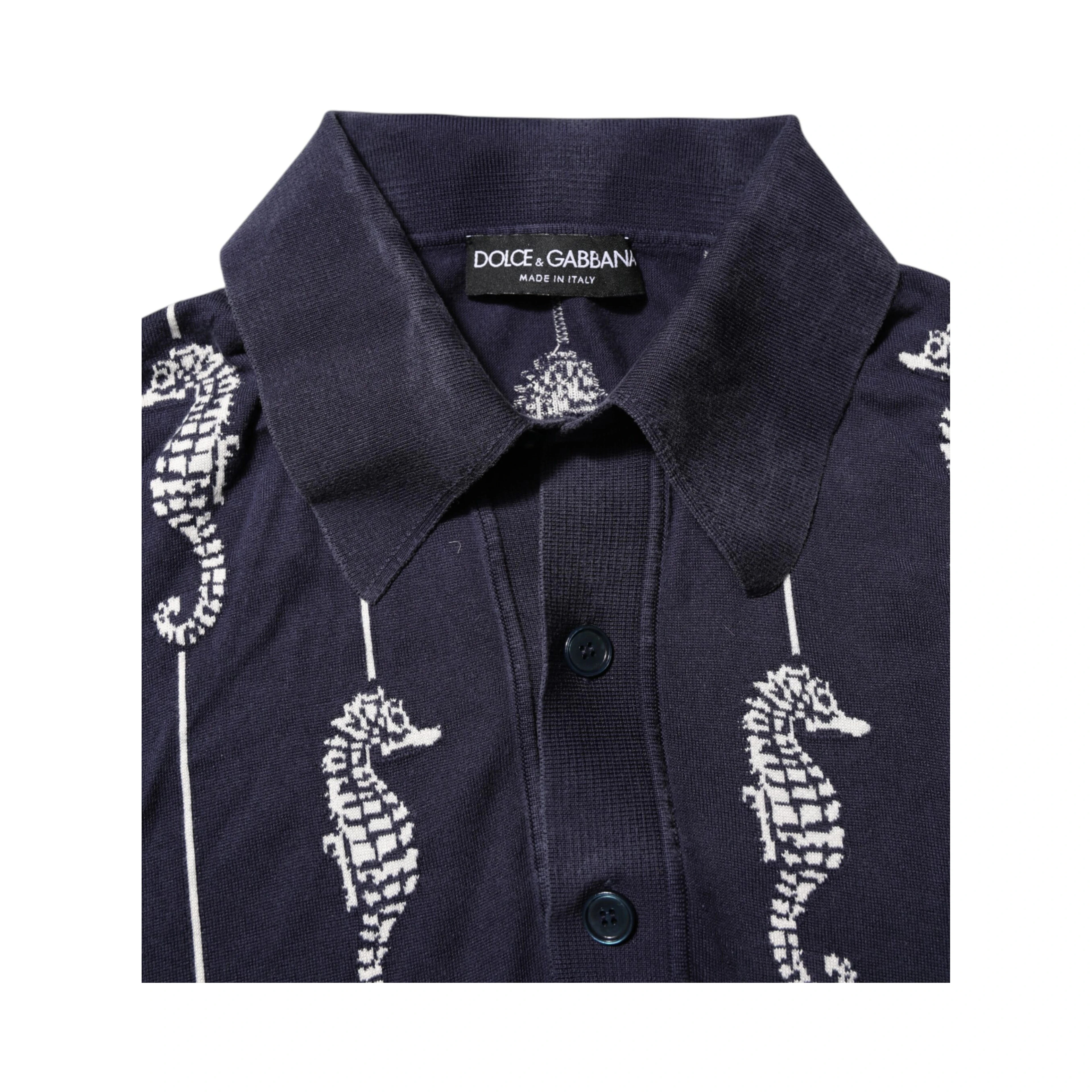Dark Blue Sea Horse Collared Polo T-shirt
