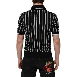 Black White Stripes Collared Polo T-shirt