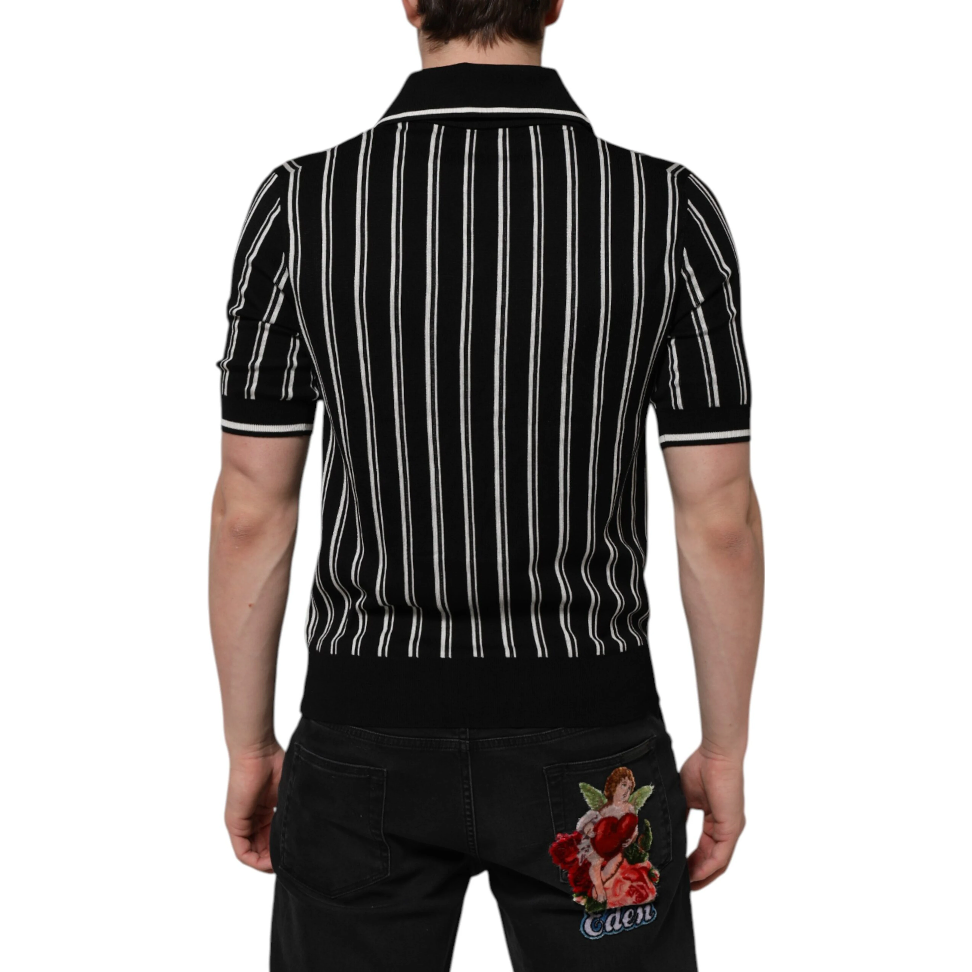 Black White Stripes Collared Polo T-shirt