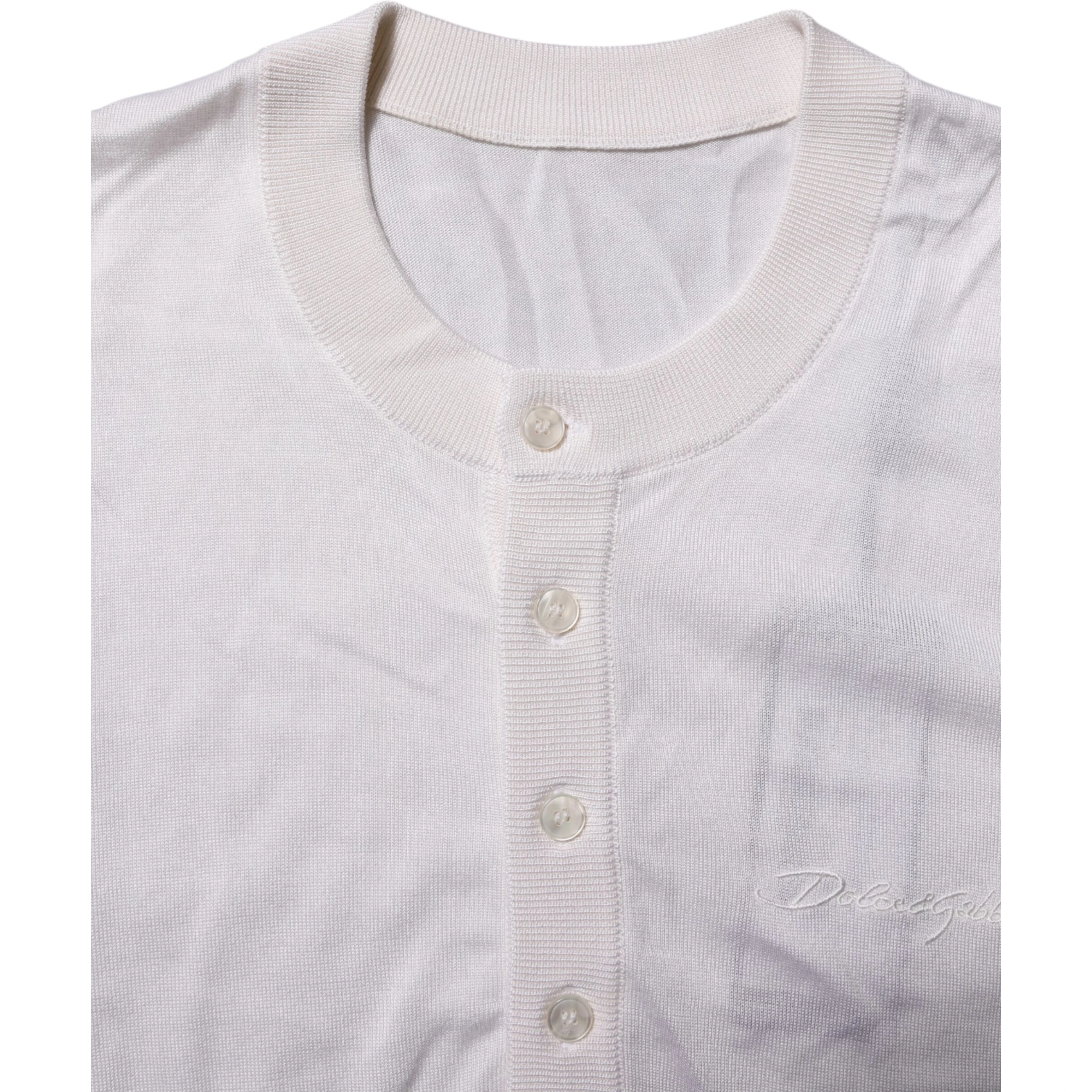 White Silk Short Sleeves Men Henley T-shirt