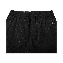 Black Striped Wool Men Jogger Pants