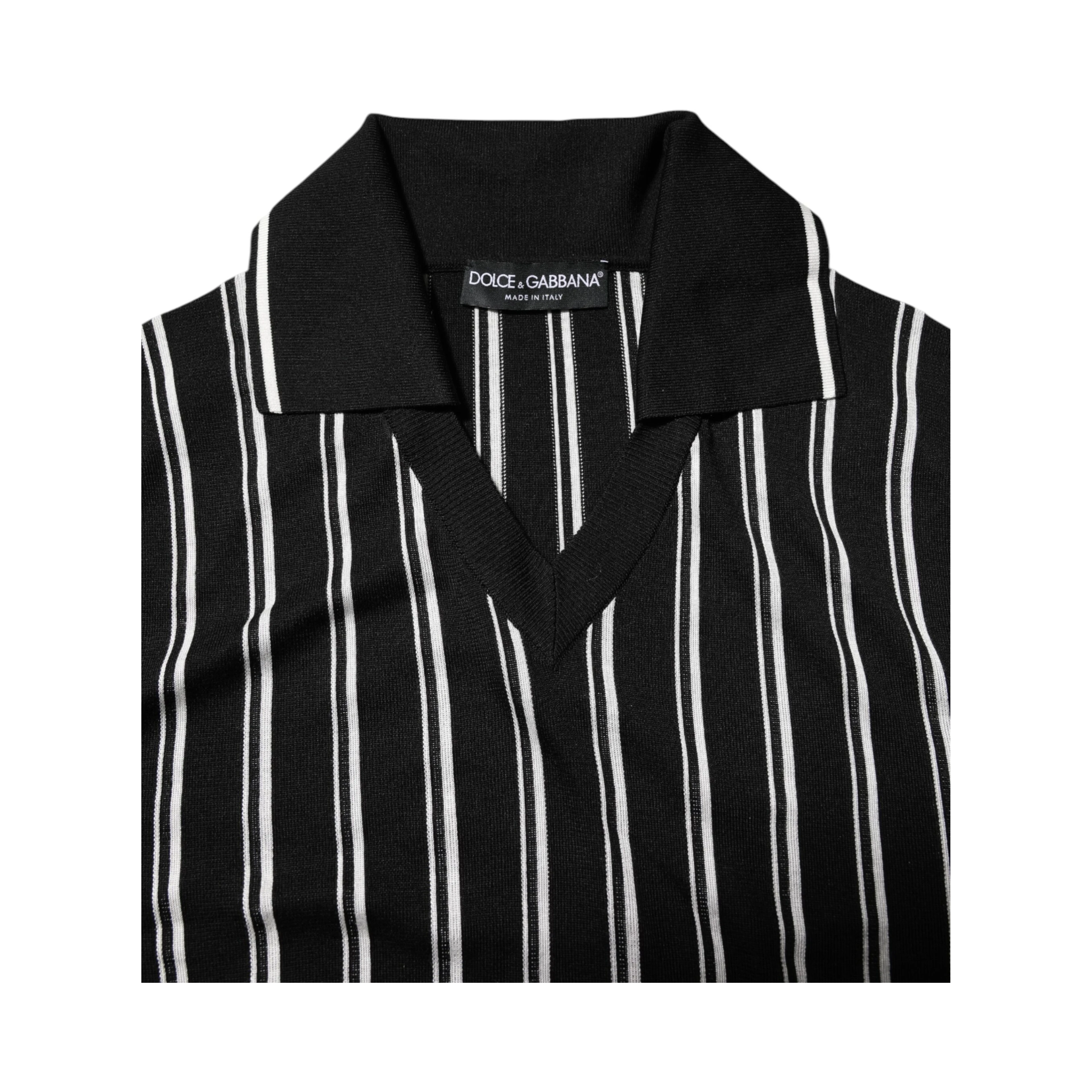 Black White Stripes Collared Polo T-shirt