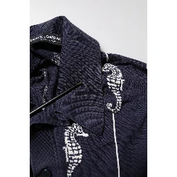 Dark Blue Sea Horse Collared Polo T-shirt