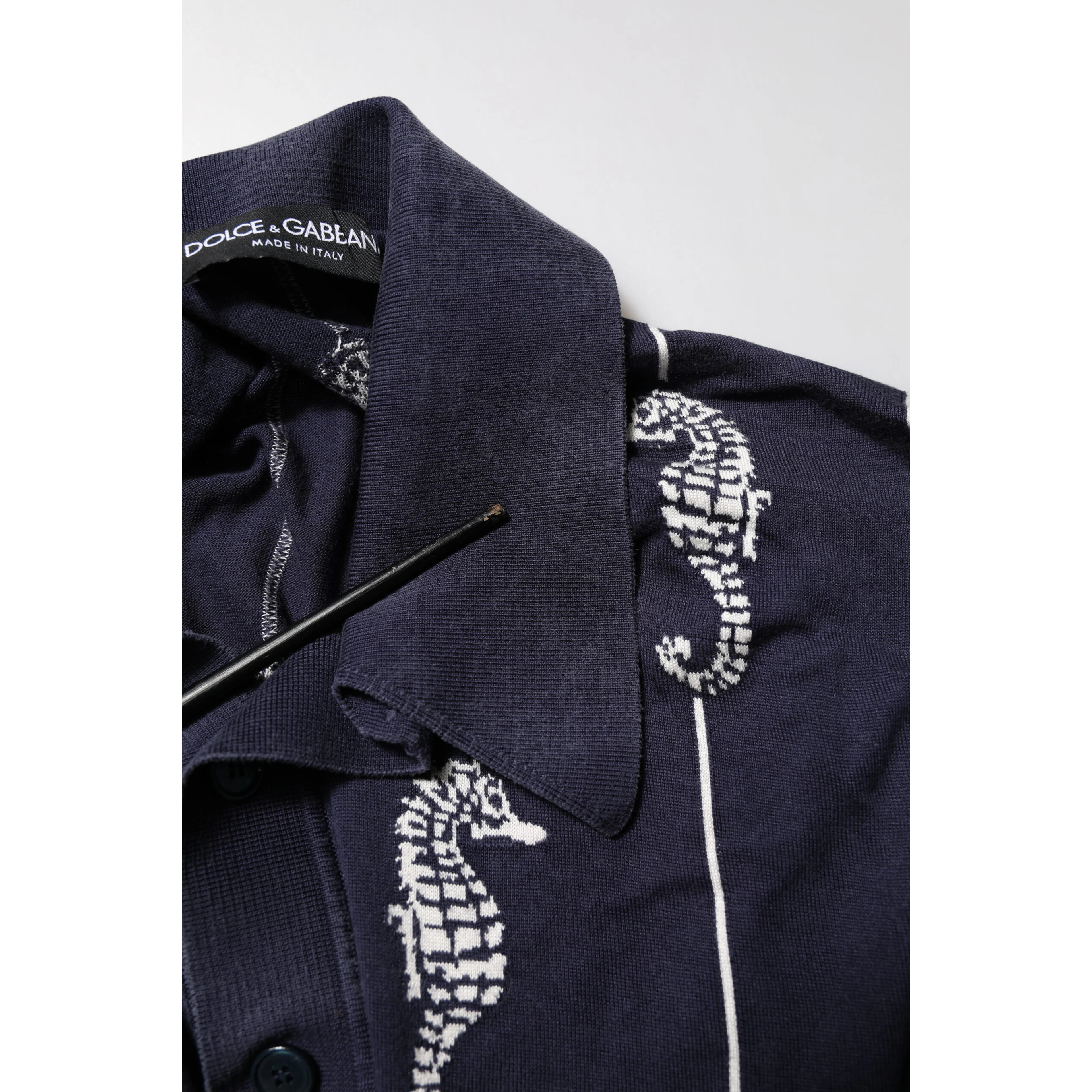 Dark Blue Sea Horse Collared Polo T-shirt