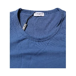 Blue Cotton Men Round Neck Underwear T-shirt