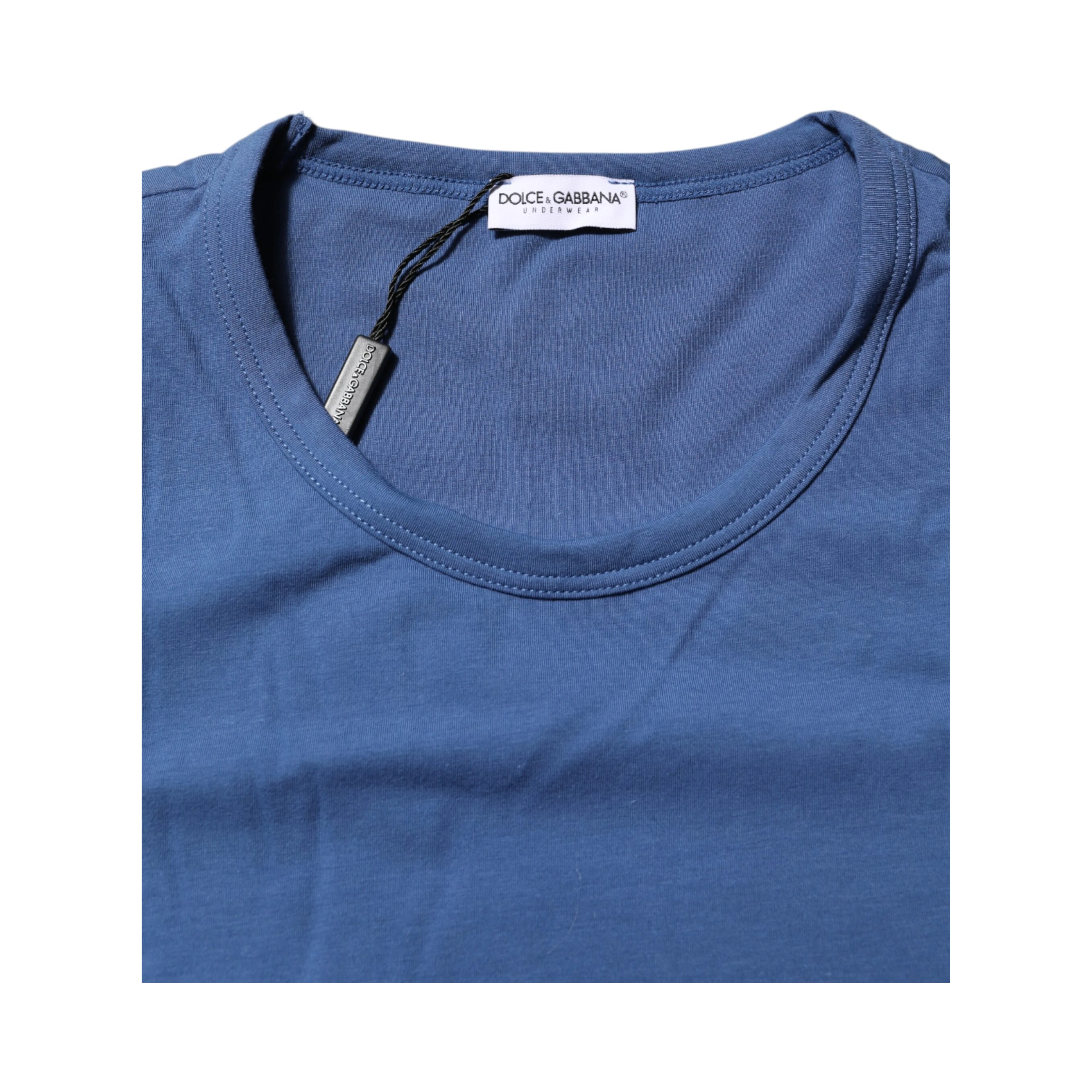 Blue Cotton Men Round Neck Underwear T-shirt