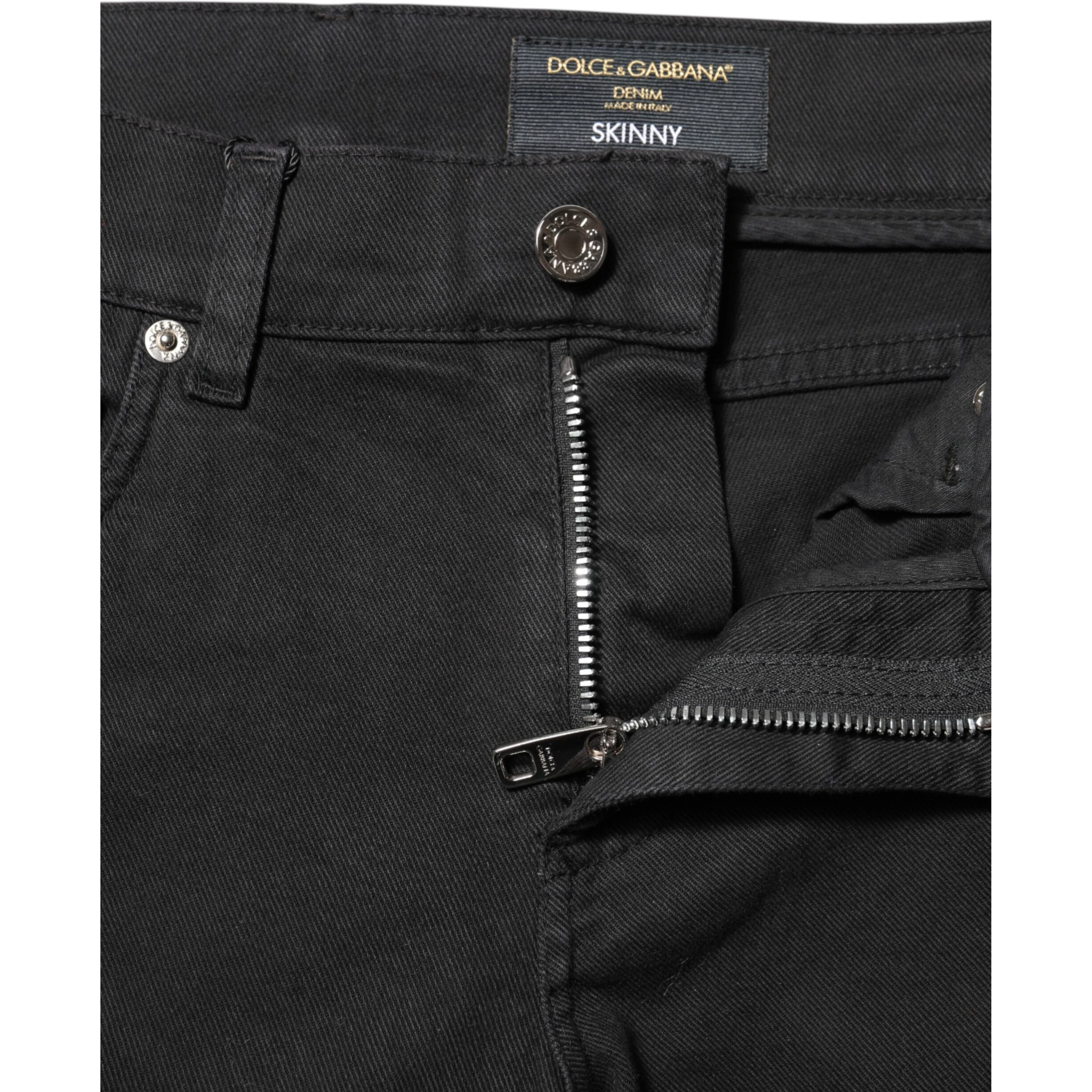 Black Tattered White Lining Skinny Denim Jeans