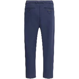 Blue Polyester Casual Pants
