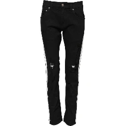 Black Tattered White Lining Skinny Denim Jeans