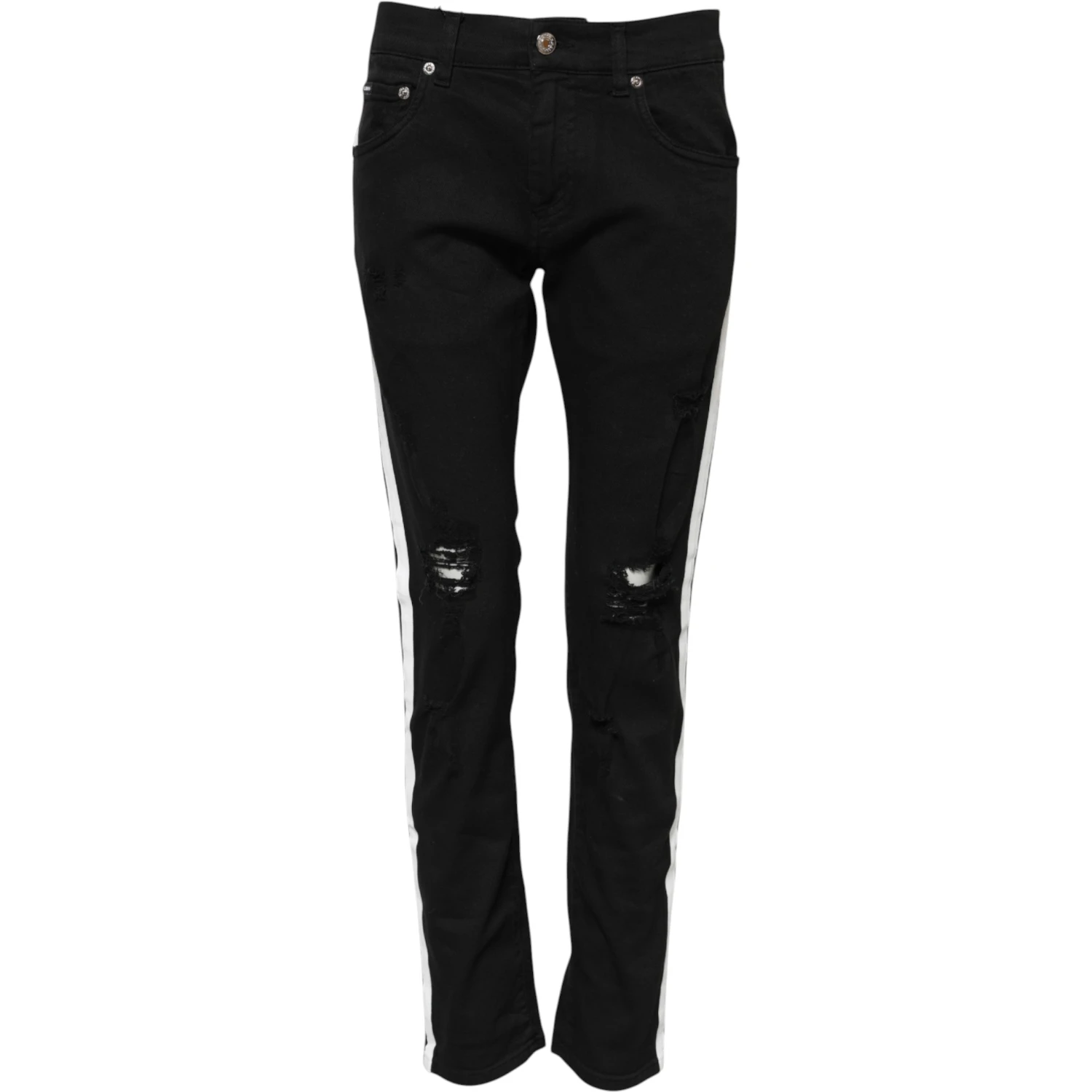 Black Tattered White Lining Skinny Denim Jeans
