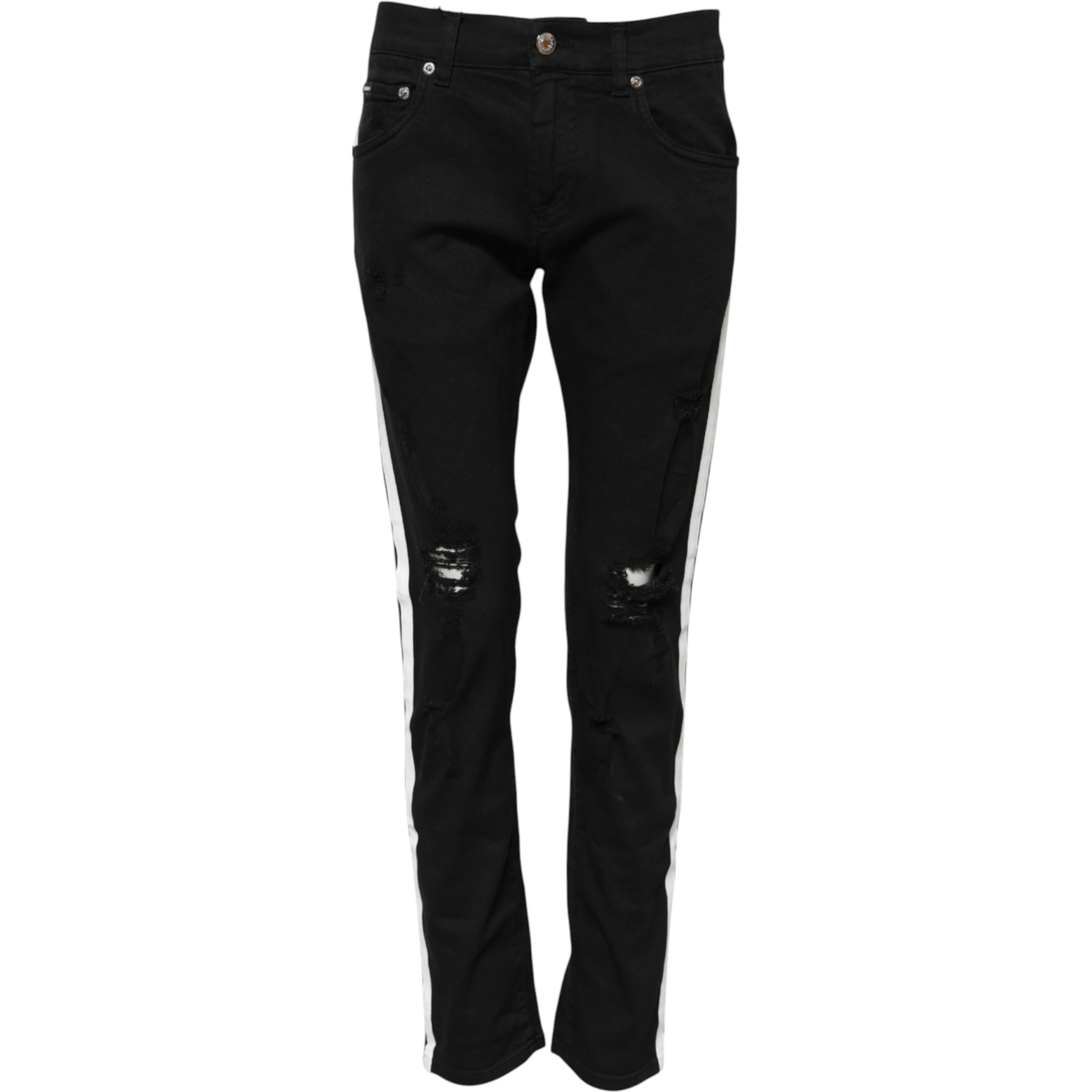Black Tattered White Lining Skinny Denim Jeans