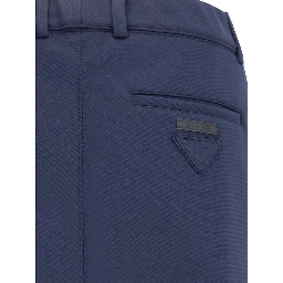 Blue Polyester Casual Pants