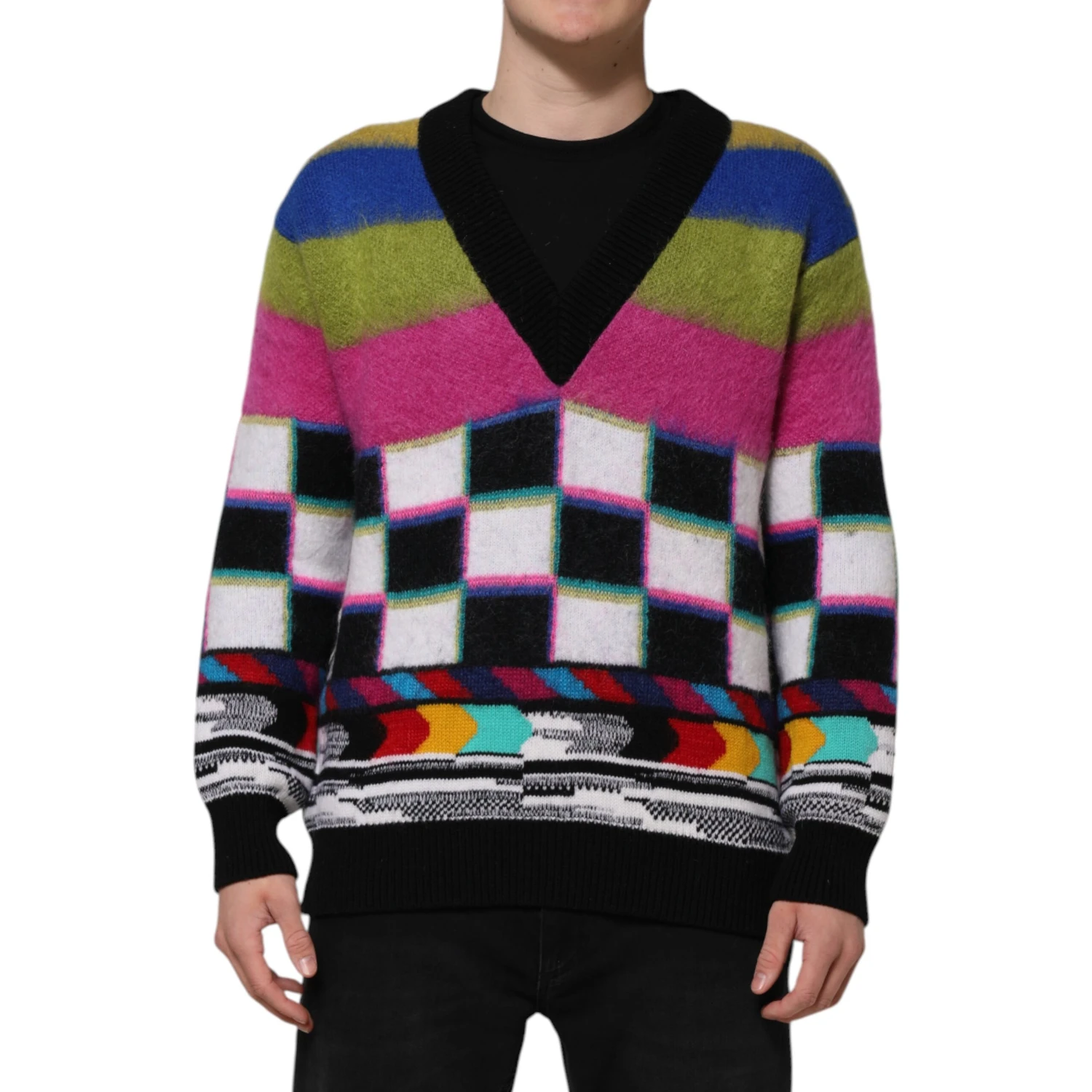 Multicolor Glitch Design Pullover Sweater