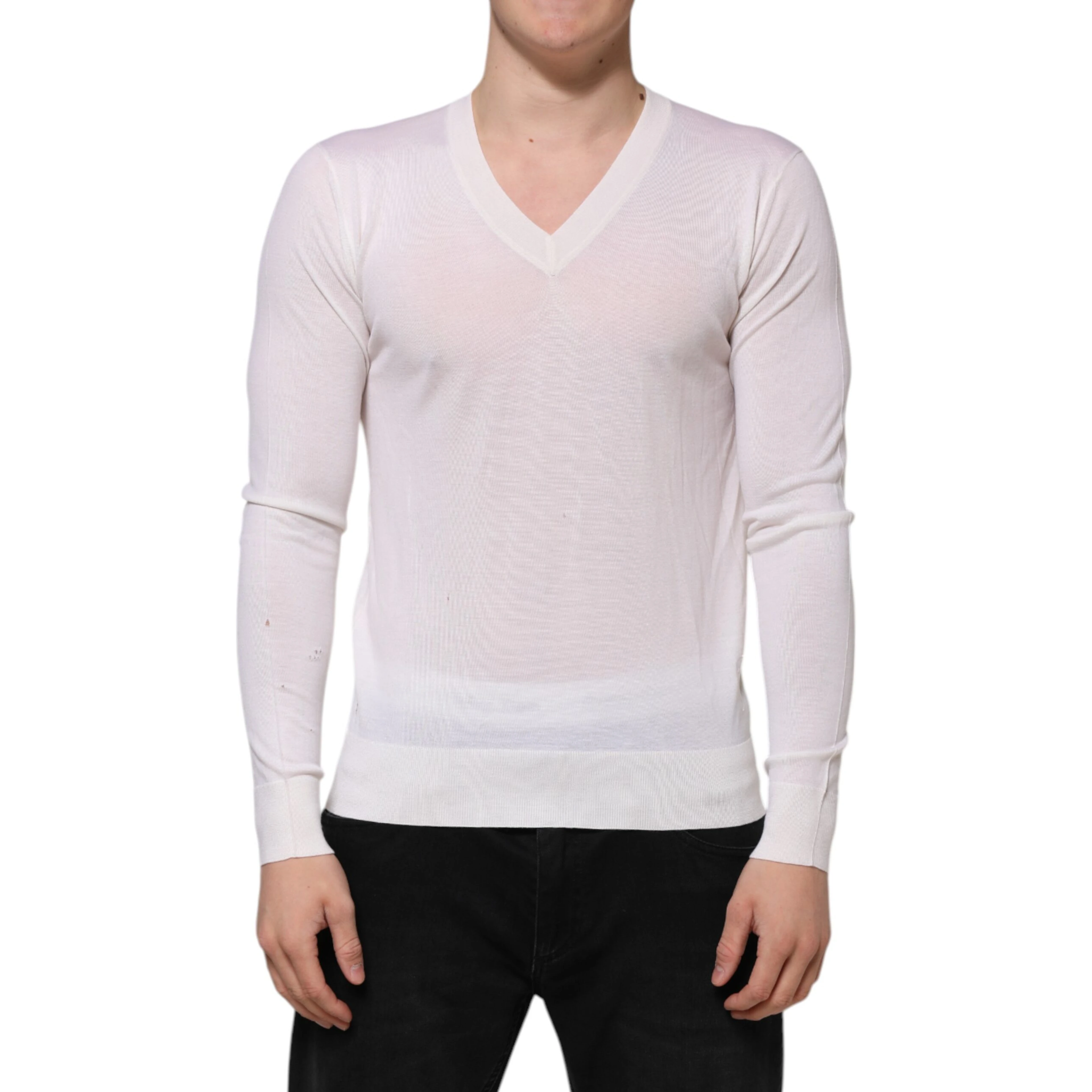 White Cashmere Logo V-neck Pullover Sweater