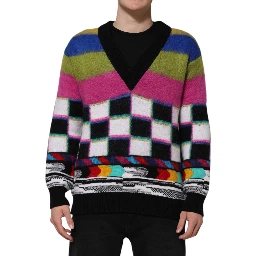 Multicolor Glitch Design Pullover Sweater