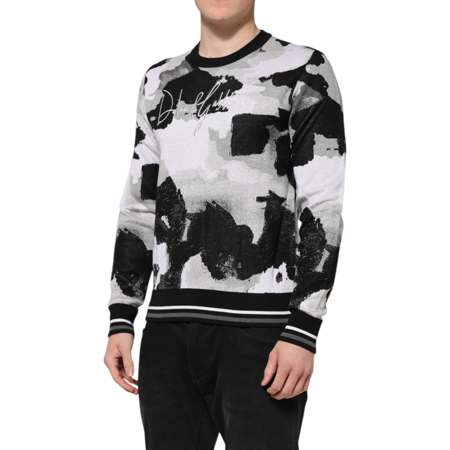 Multicolor Silk Camouflage Pullover Sweater