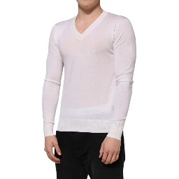 White Cashmere Logo V-neck Pullover Sweater