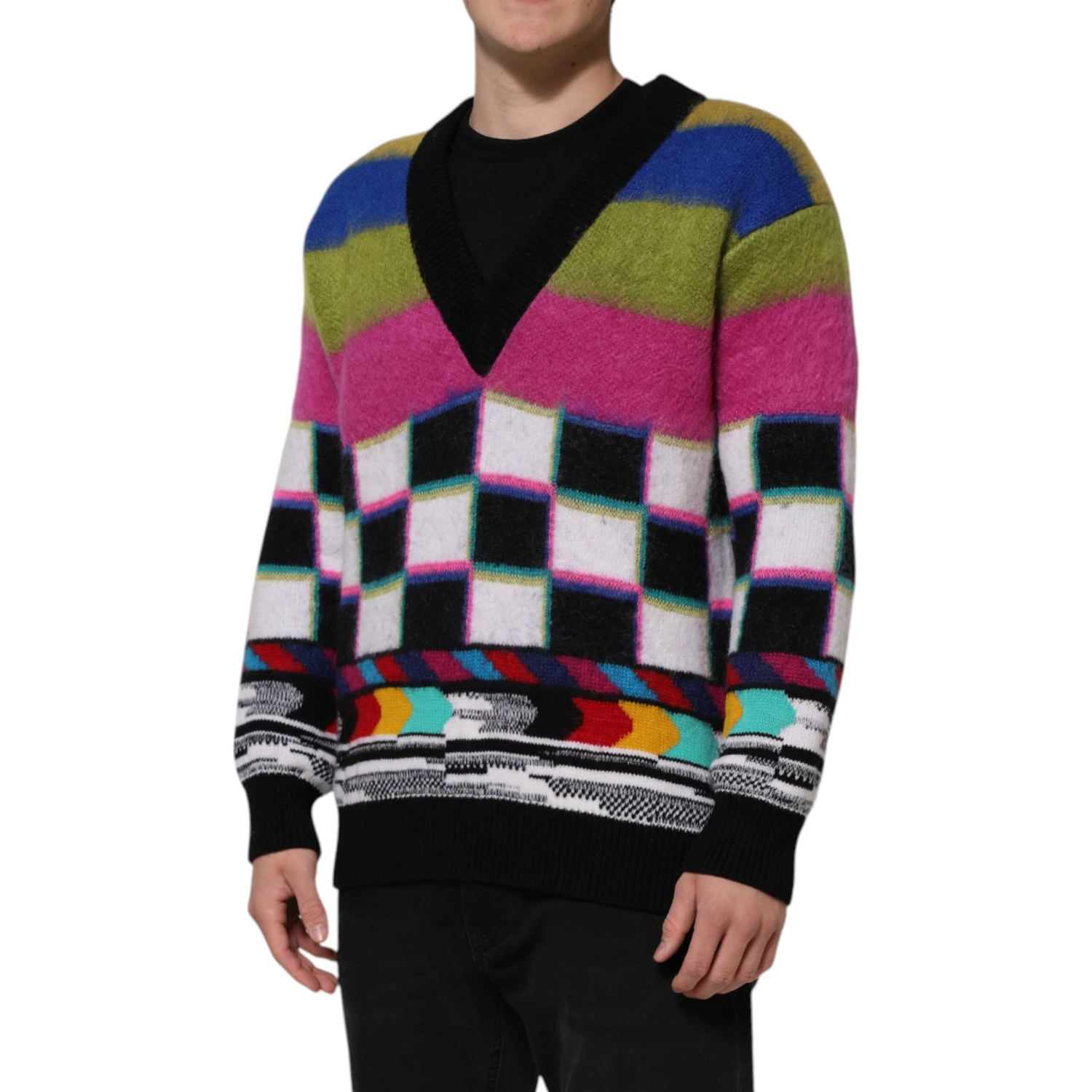 Multicolor Glitch Design Pullover Sweater