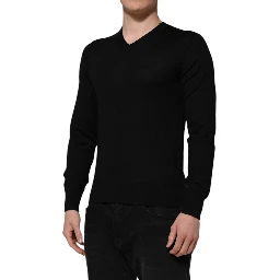 Black Cashmere Crewneck Men Pullover Sweater