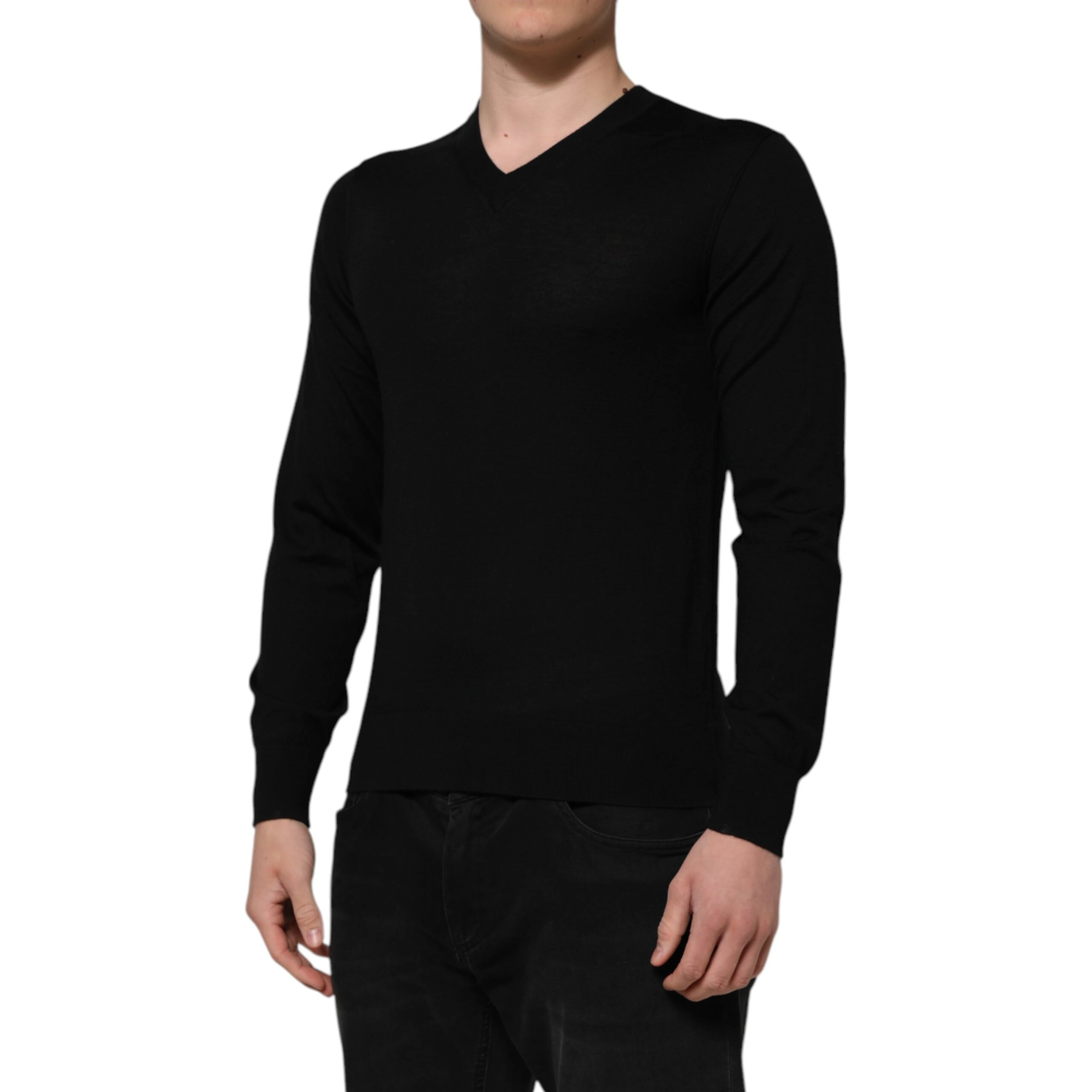 Black Cashmere Crewneck Men Pullover Sweater