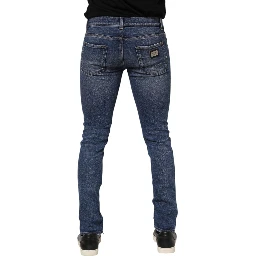 Blue Washed Skinny Cotton Tattered Denim Jeans