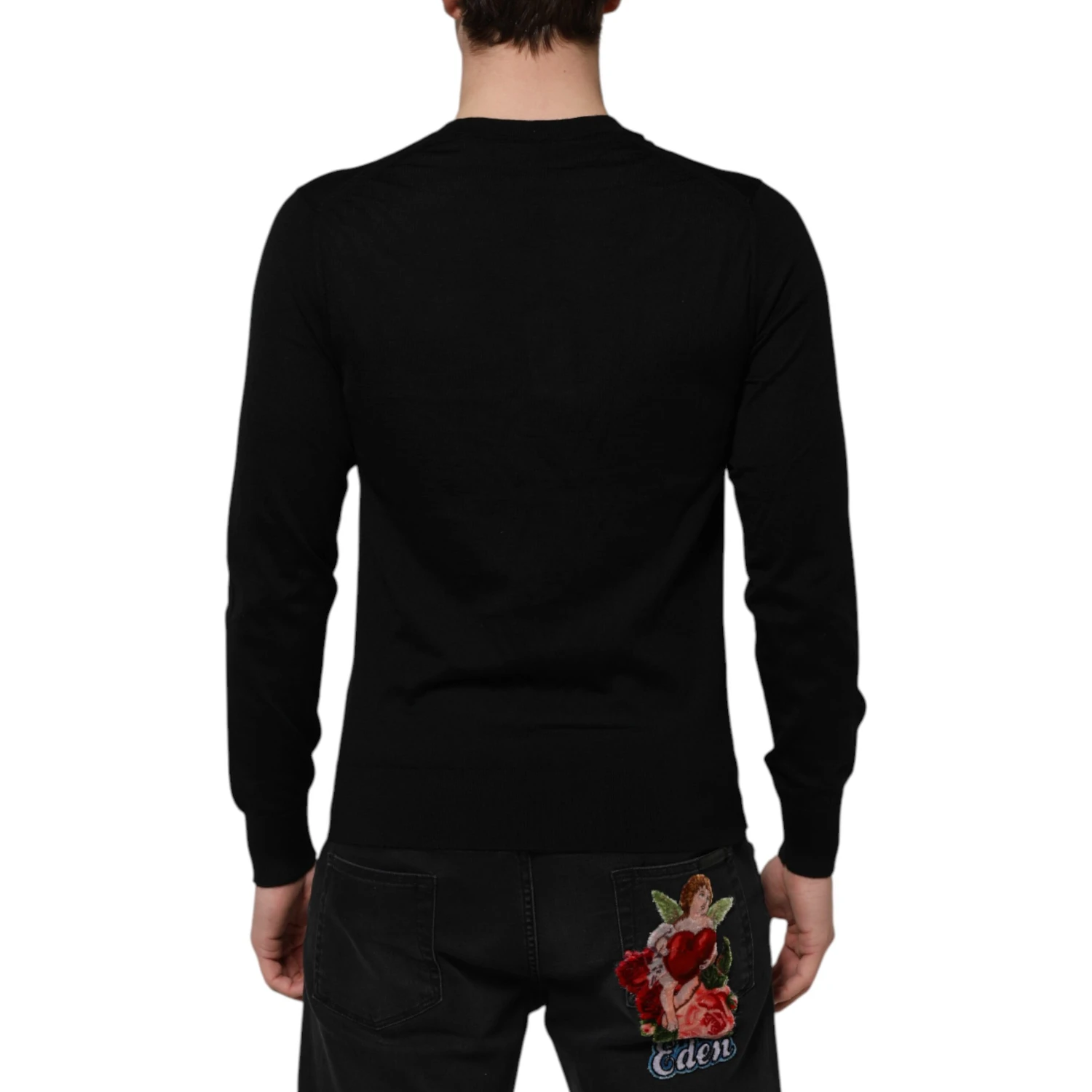 Black Cashmere Crewneck Men Pullover Sweater