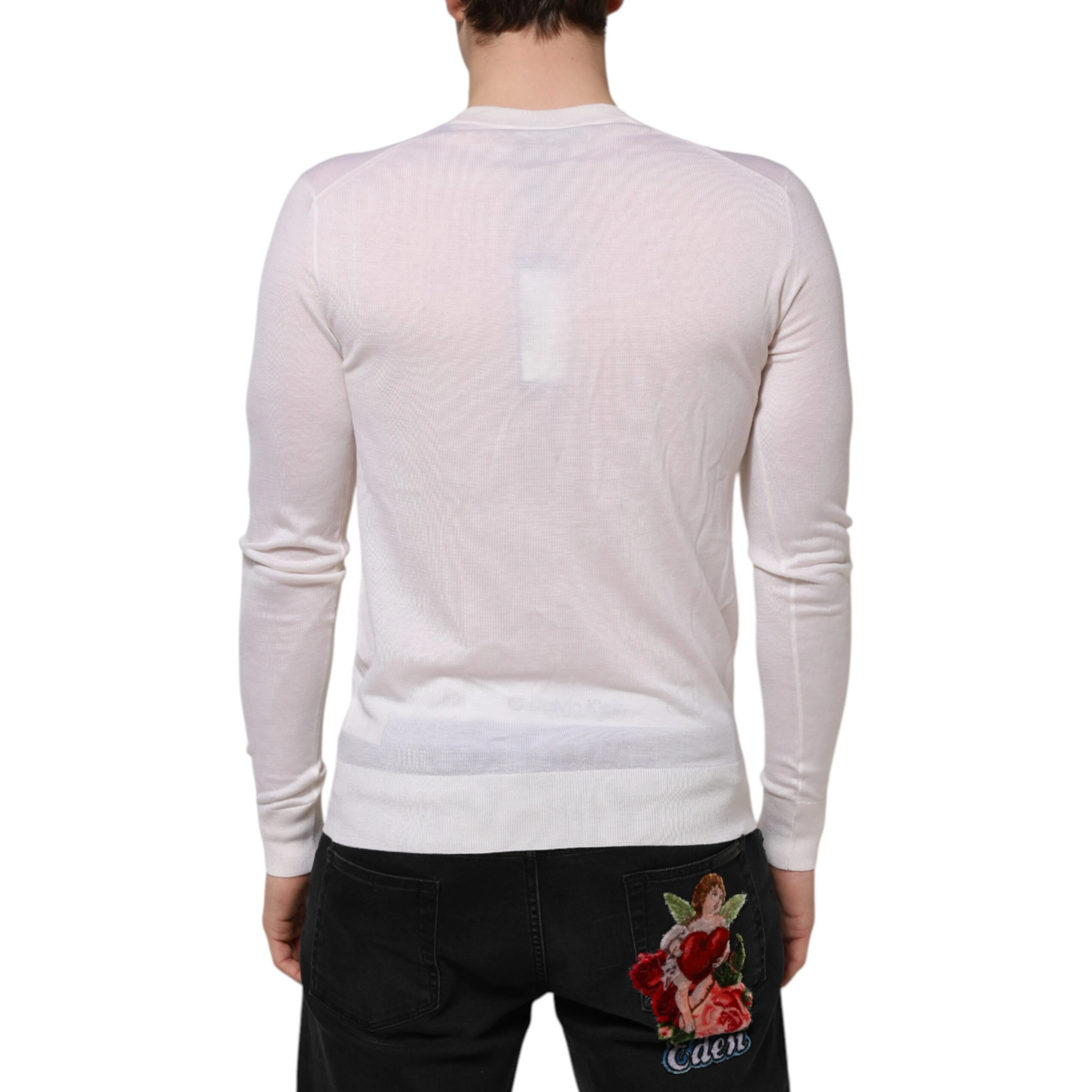 White Cashmere Logo V-neck Pullover Sweater