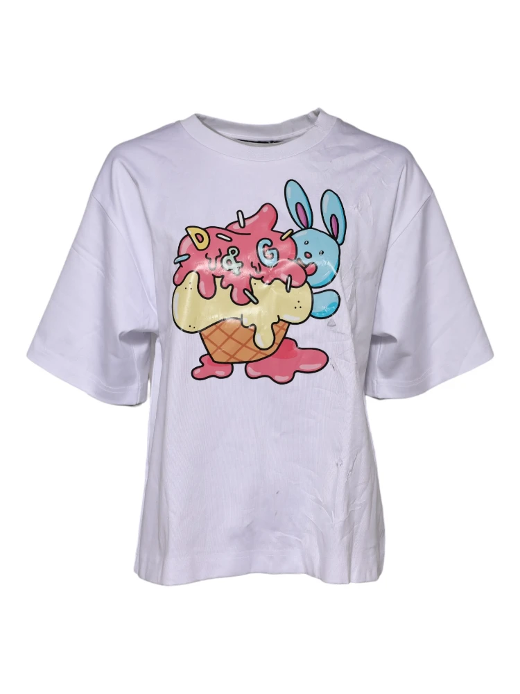 White Cotton Graphic Print Crew Neck T-shirt